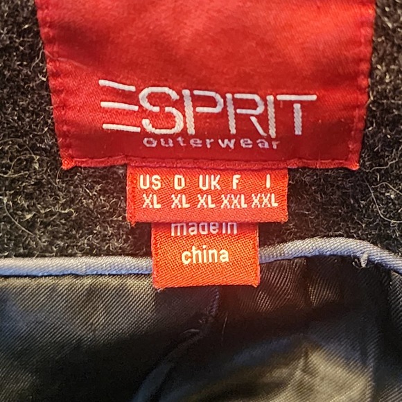 Vtg Esprit double breasted Wool Peacoat charcoal sz XL‎ y2k - Picture 6 of 8